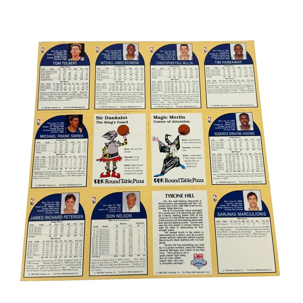 1990-91 NBA Hoops Warriors Round Table Pizza Uncut Card Sheets Lot 2 Hardaway